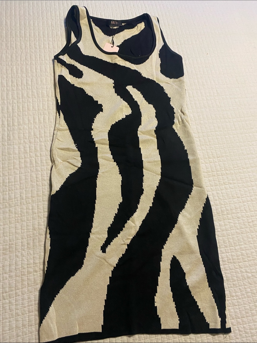 Micas Black and Cream Zebra-Print Sleeveless Dress